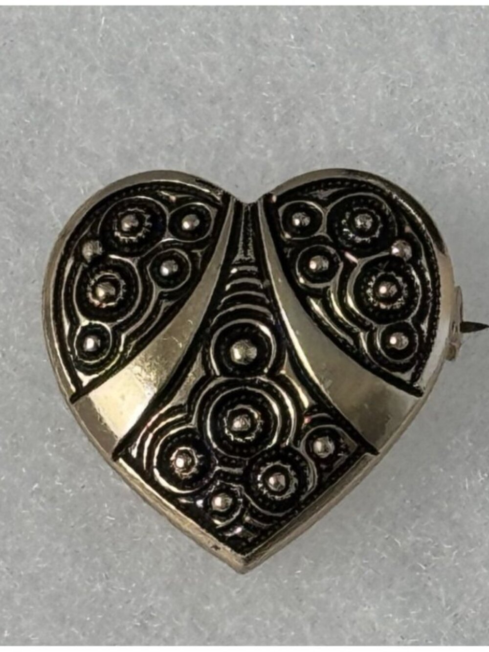 Heart Brooch Pin Gold Tone Vintage Etched Swirl Design